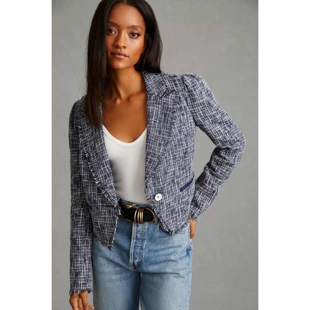 Paige Linen Blend Chelsee Puff-Sleeve Crop Blazer Size XL